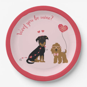 Woof You Be Mine Valentine Dogs Paper Plate