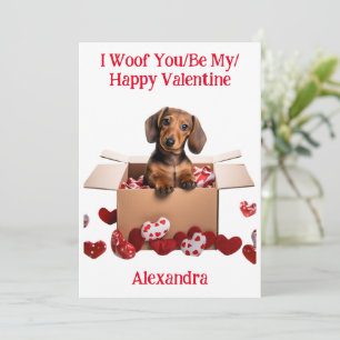 Woof You/Be My/Happy Valentine Dachshund Puppy Holiday Card