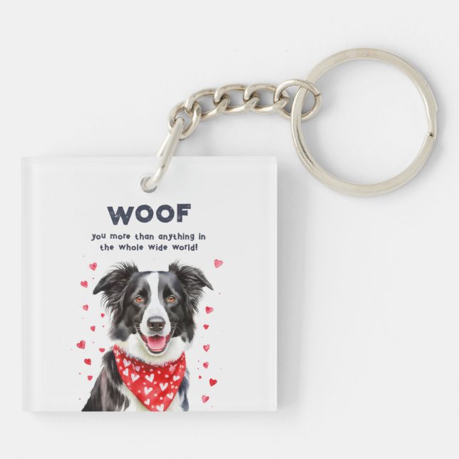 Woof you more than Border Collie Heart Bandanna Key Ring (Back)