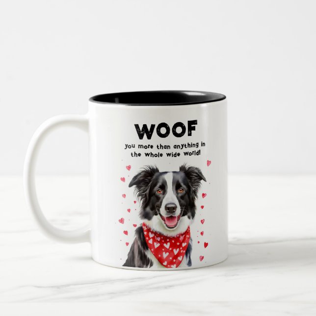 Woof you more than Border Collie Heart Bandanna Two-Tone Coffee Mug (Left)
