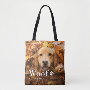 Woof   Your Dog's Photos and a Paw Print Tote Bag