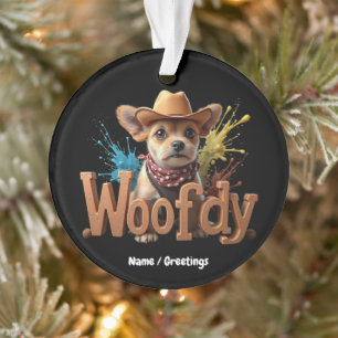 Woofdy Funny Western Cowboy Dog in Texas Ornament