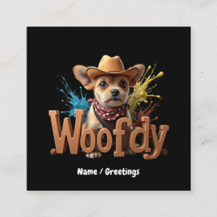 Woofdy Funny Western Cowboy Dog in Texas Square Business Card