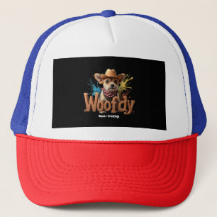 Woofdy Funny Western Cowboy Dog in Texas Trucker Hat