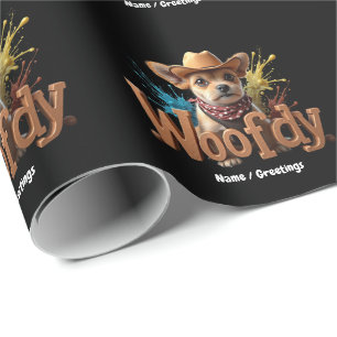 Woofdy Funny Western Cowboy Dog in Texas Wrapping Paper