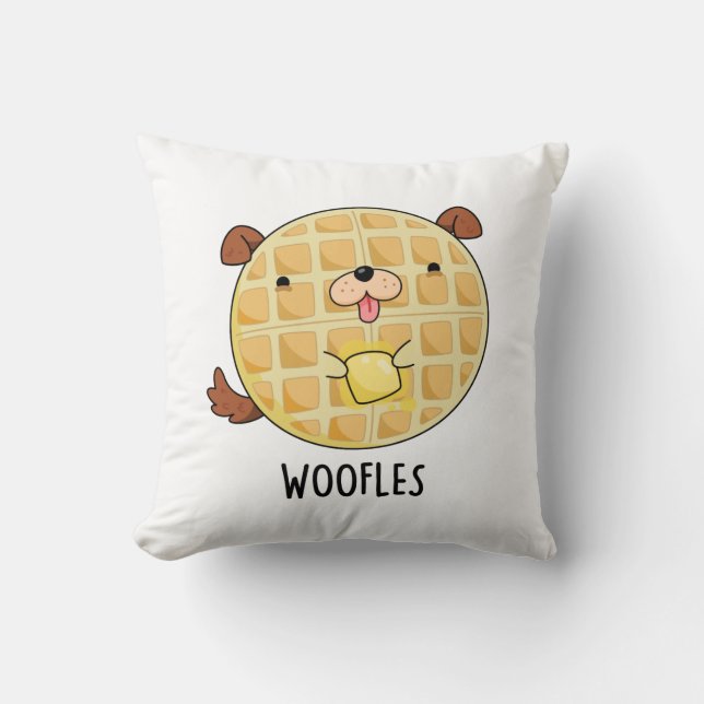 Woofles Funny Doggy Waffle Pun  Cushion (Front)