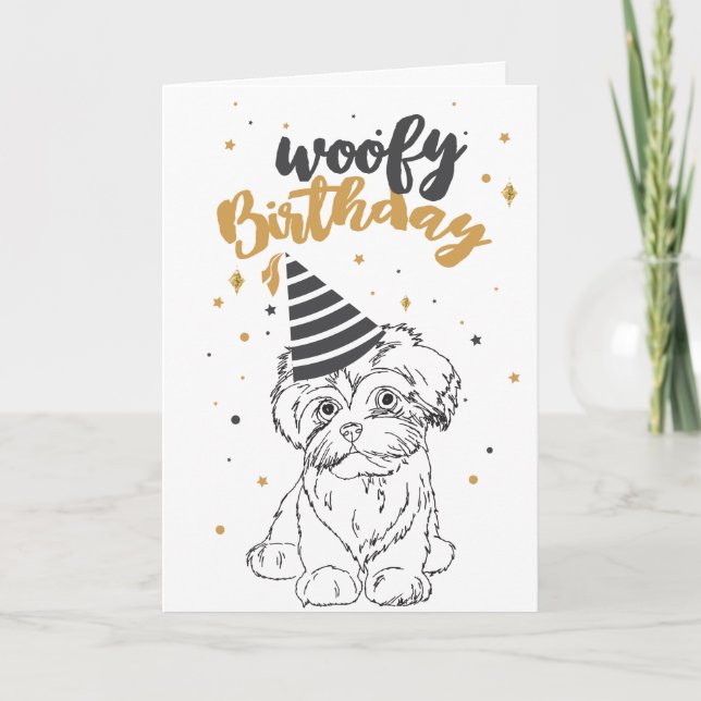 Woofy Birthday Maltese Cute Puppy Sketch Cute Pupp Card (Front)
