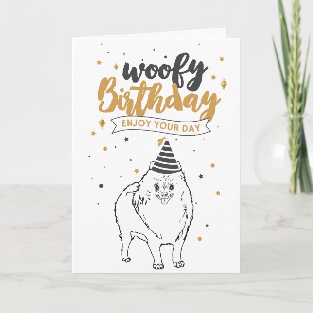 Woofy Birthday Pomeranian Cute Puppy Sketch Cute Card (Front)