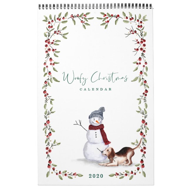 Woofy Christmas Cute Watercolor Naughty Dogs Calendar (Cover)