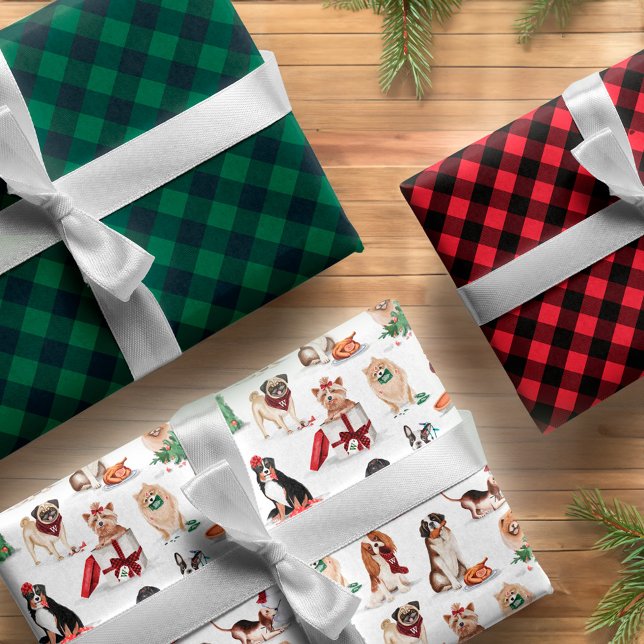 Woofy Christmas Cute Watercolor Naughty Dogs Wrapping Paper Sheet (Woofy Christmas Cute Watercolor Naughty Dogs Wrapping Paper Sheets)
