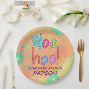 Woohoo Word Art Name Personalised Congratulations Paper Plate