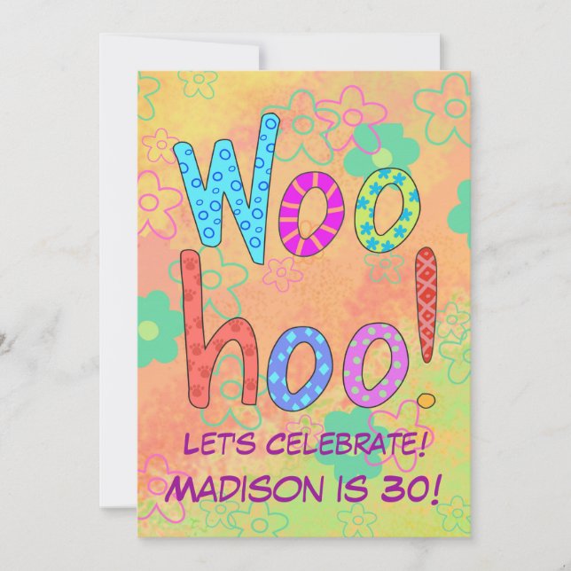 WooHoo Word Art Orange 30th Birthday Invitation (Front)