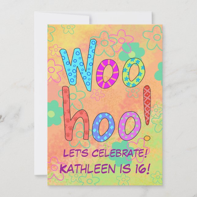 WooHoo Word Art Sweet 16th Birthday Invitation (Front)