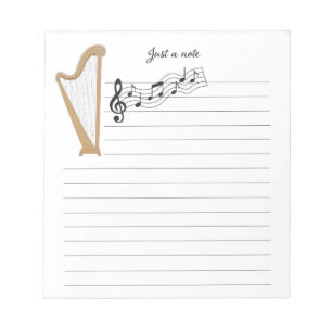Wooiden Harp with music notes note pad