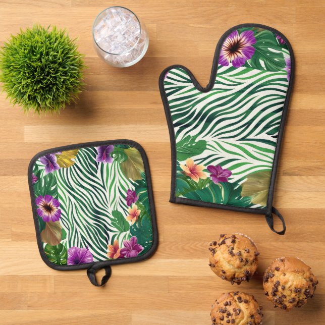 Wooing jungle harmony oven mitt & pot holder set (Top Down)