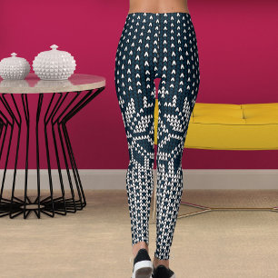 Wool Knitted Christmas And New Year Flower Pattern Leggings