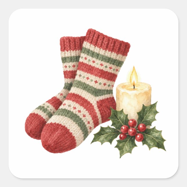 Wool Socks and Candle Square Sticker (Front)