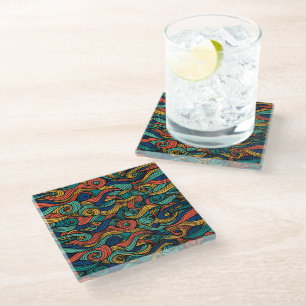 Wool Topped paisley      Glass Coaster