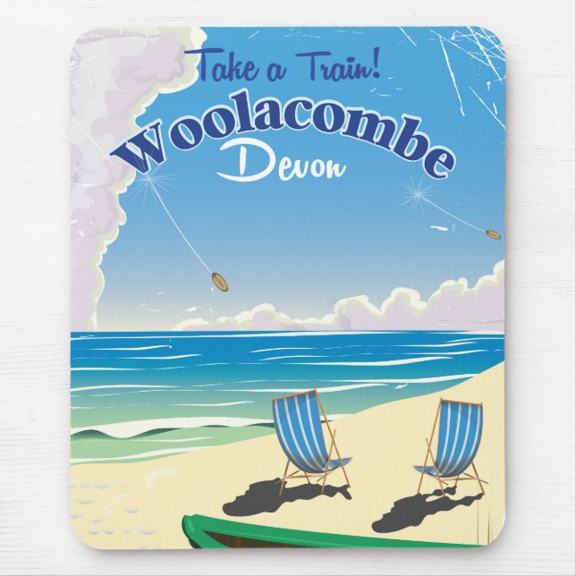 Woolacombe Devon beach travel poster Mouse Mat (Front)