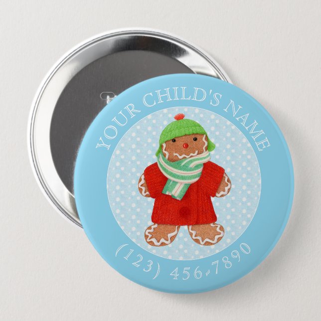 WOOLIE GINGERBRAD Child ID Button - Blue (Front & Back)