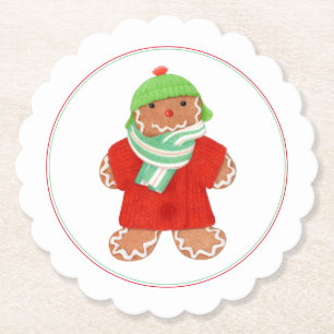 WOOLIE GINGERBREAD Scalloped Round Paper Coasters