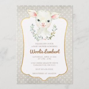 Woolie Lambert Cute Lamb Baby Shower Invitation