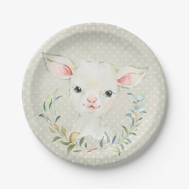 Woolie Lambert Neutral Dessert Plate - Baby Shower (Front)