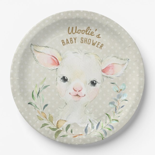 Woolie Lambert Neutral Dessert Plate - Baby Shower (Front)