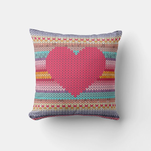 Woollen rainbow heart valentine faux embroidery cushion (Front)