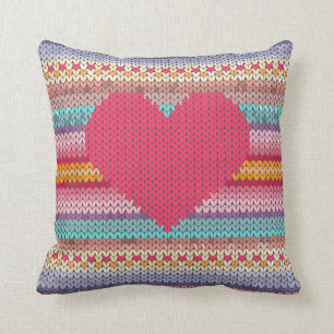 Woollen rainbow heart valentine faux embroidery cushion