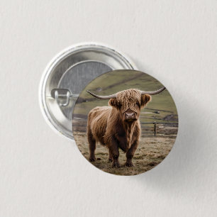 Woolly Brown Highland Cow, 3 Cm Round Badge