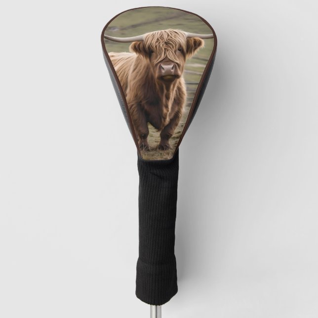 Woolly Brown Highland Cow, Golf Head Cover (Front)