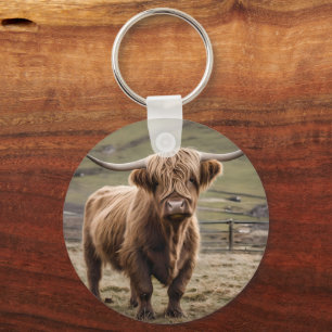 Woolly Brown Highland Cow, Key Ring