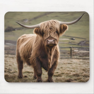Woolly Brown Highland Cow,  Mouse Mat