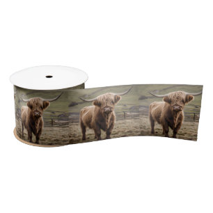 Woolly Brown Highland Cow, Satin Ribbon