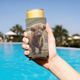 Woolly Brown Highland Cow, Seltzer Can Cooler