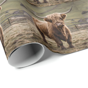 Woolly Brown Highland Cow, Wrapping Paper