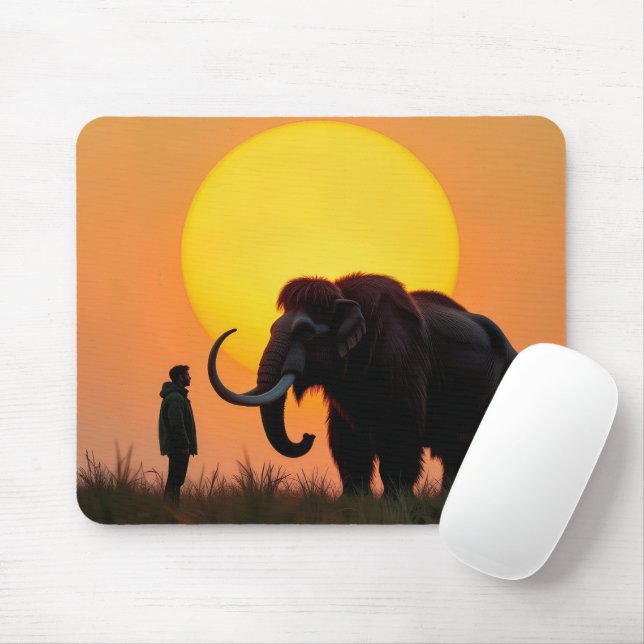 Woolly Mammoth and Man Mouse Mat (With Mouse)