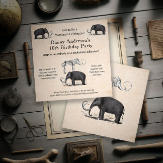 Woolly Mammoth Good Times Boys Birthday Party Invitation