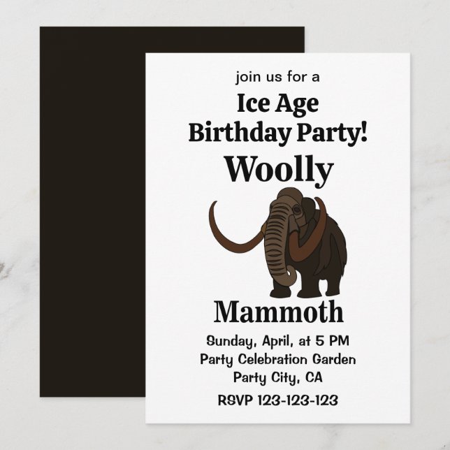 Woolly Mammoth Ice Age Birthday Invitation (Front/Back)