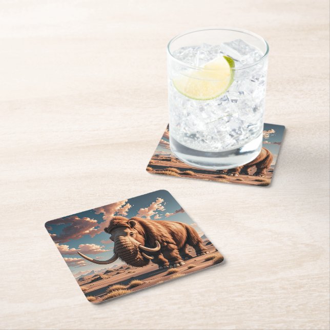 Woolly Mammoth Square Paper Coaster (Insitu)