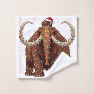 Woolly Mammoth Wrapped in Christmas Lights Wash Cloth
