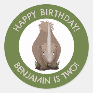 woolly rhino elasmotherium personalised birthday classic round sticker