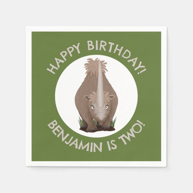 woolly rhino elasmotherium personalised birthday napkin (Front)