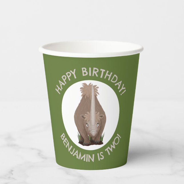 woolly rhino elasmotherium personalised birthday paper cups (Front)
