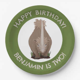 woolly rhino elasmotherium personalised birthday paper plate