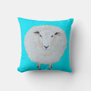 Woolly Sheep on Blue Cushion