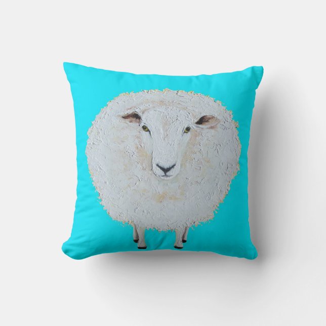 Woolly Sheep on Blue Cushion (Front)