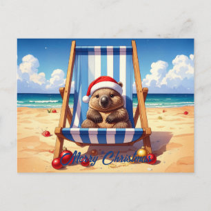 Woolly Wombat Santa hat Merry Christmas Holiday Postcard