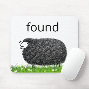 Wooly Black Sheep In Grass with Found Text Mouse Mat